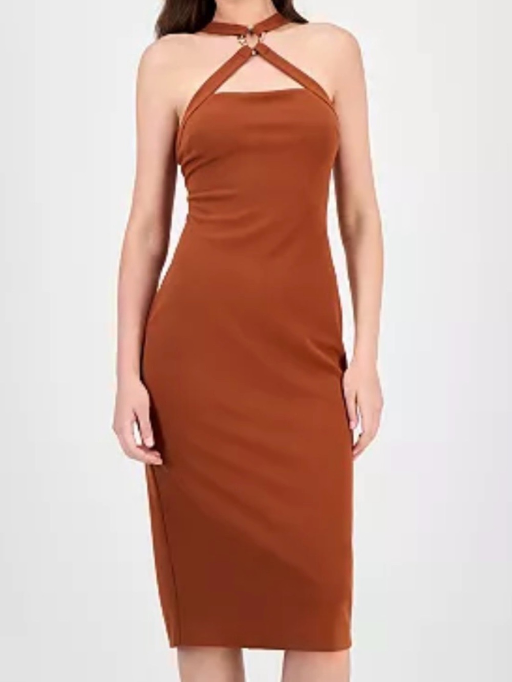 Rachel Roy Ambra Halter Midi Dress Chocolate Brown Rust NWT